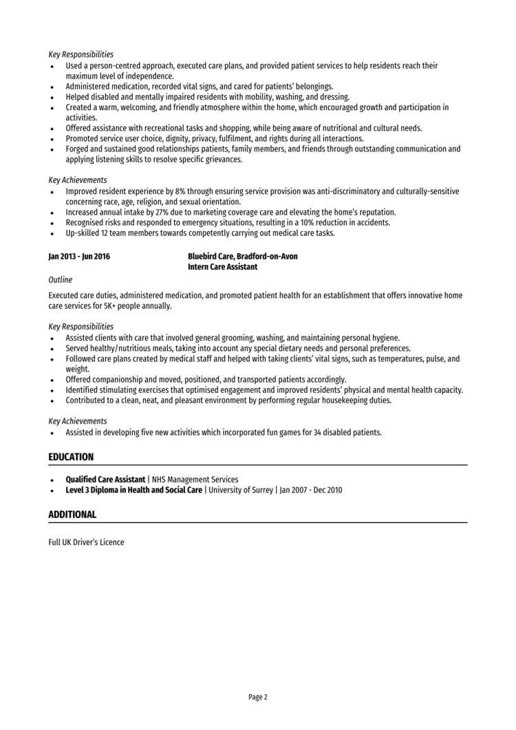 Senior Care Assistant CV example + guide [Win top jobs]