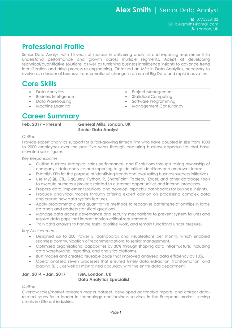 Senior Data Analyst CV 1