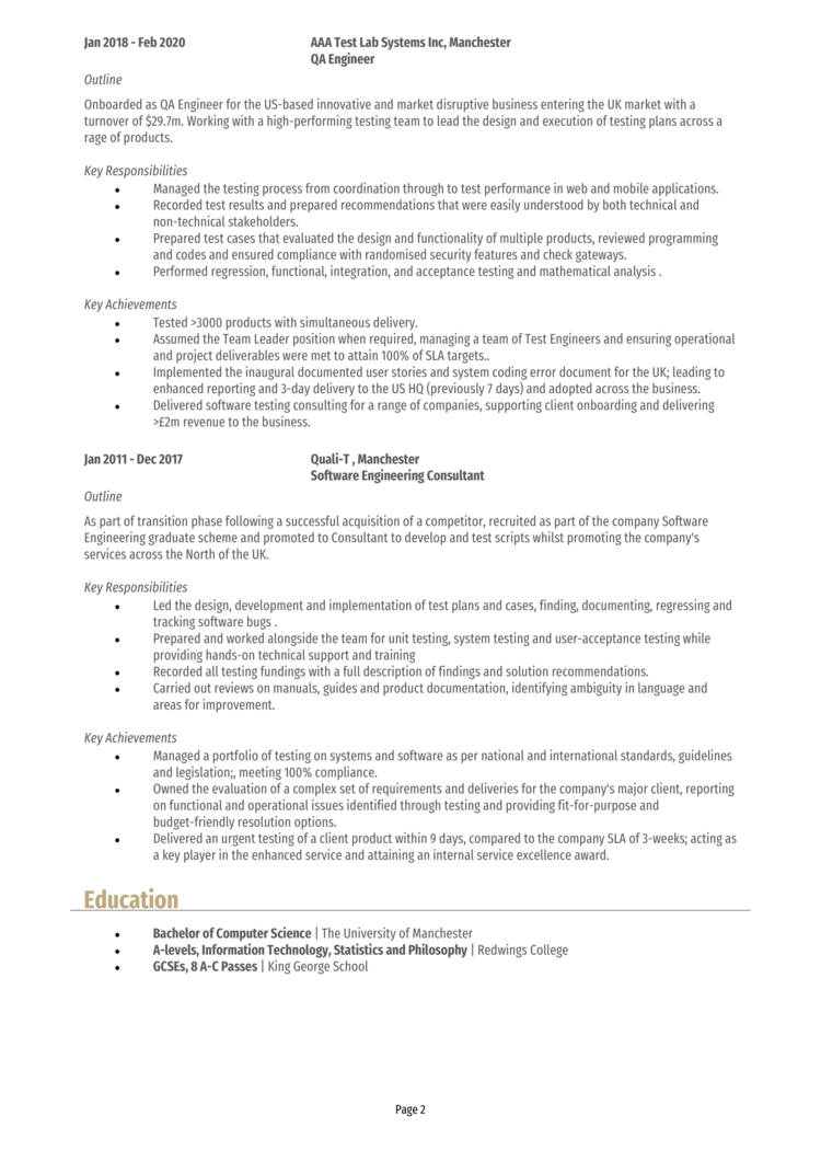 Senior QA Engineer CV 2