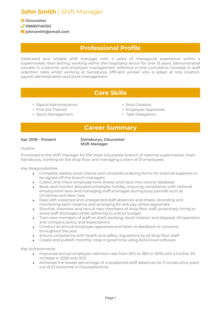 Shift Manager CV-1