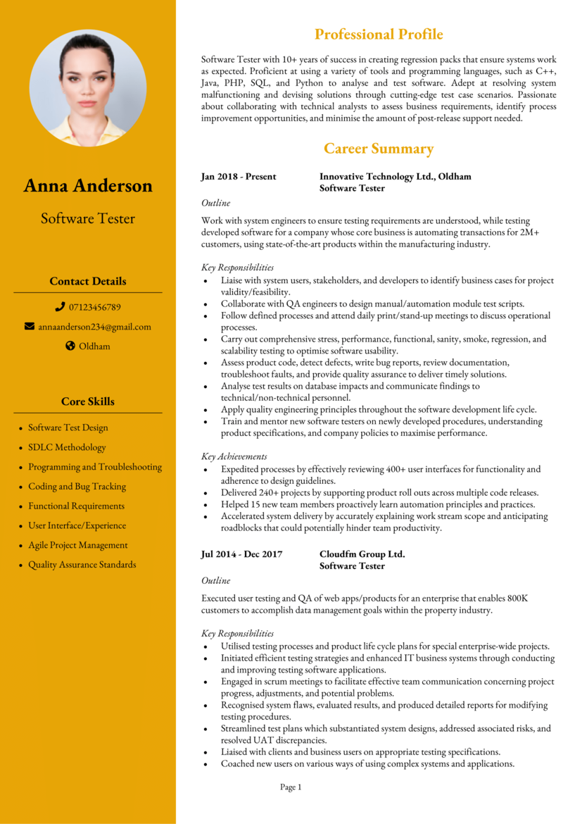 Software Tester CV 1