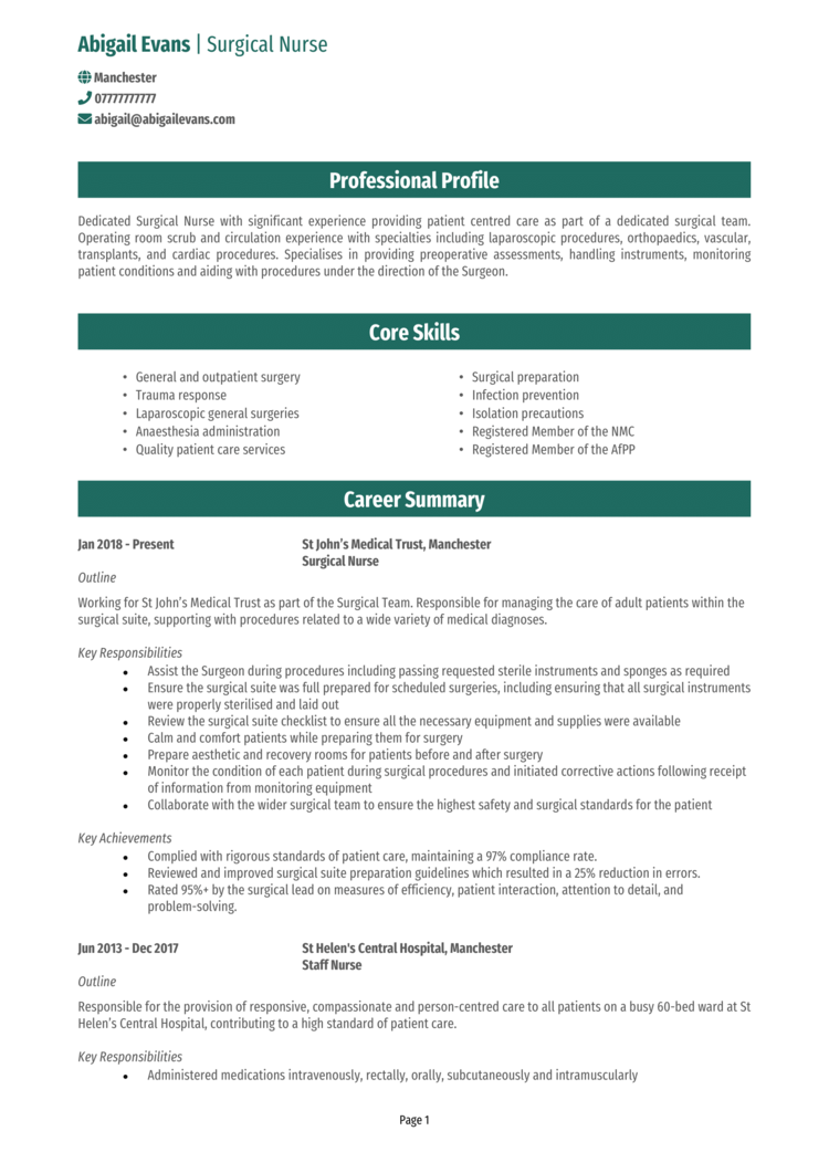 Surgical Nurse CV 1