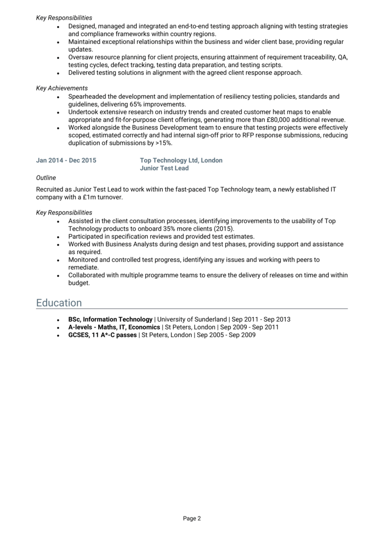 Chef de test CV 2