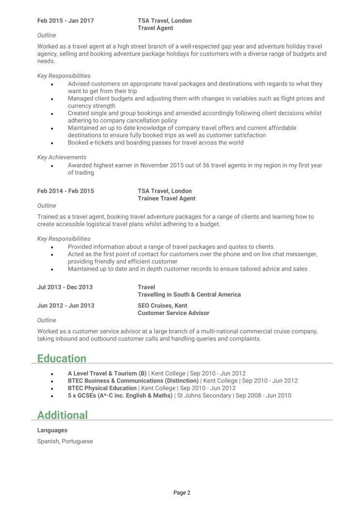 cv for travel assistant