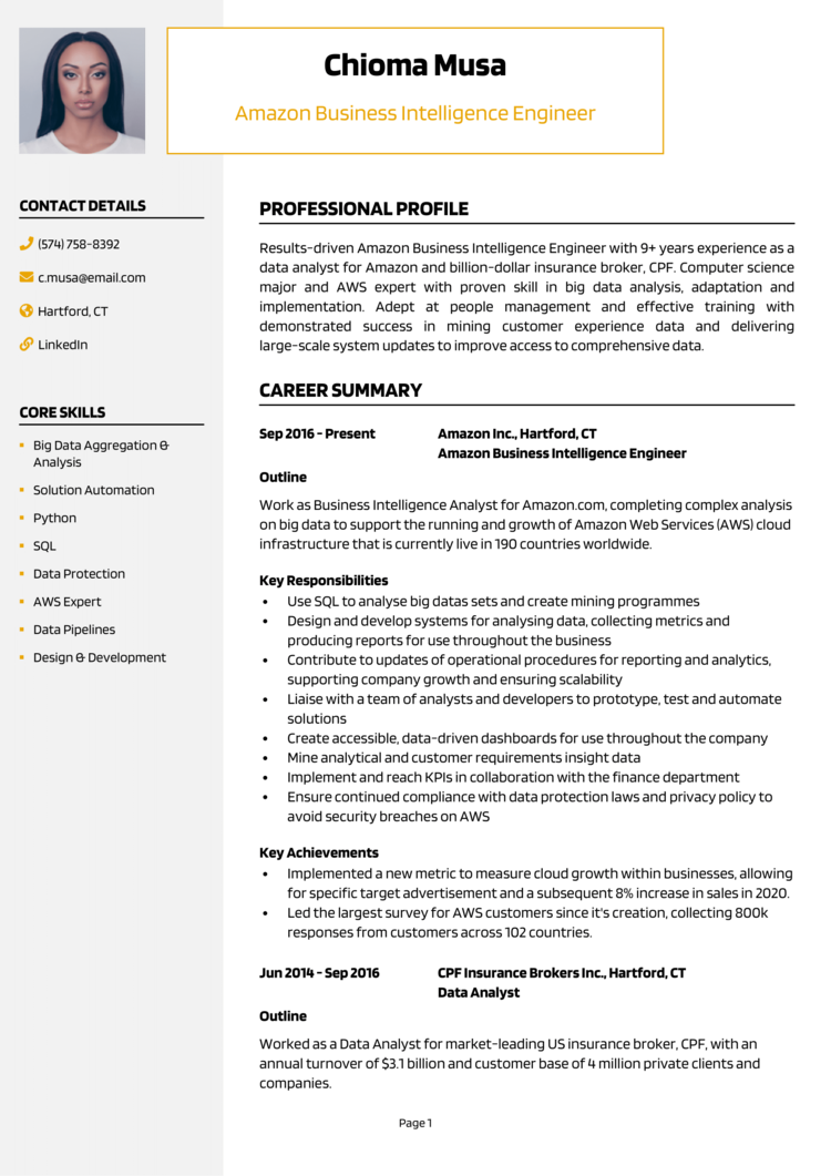 Amazon BI Engineer Resume 1