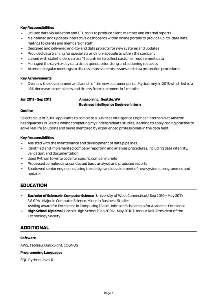 Amazon BI Engineer Resume 2