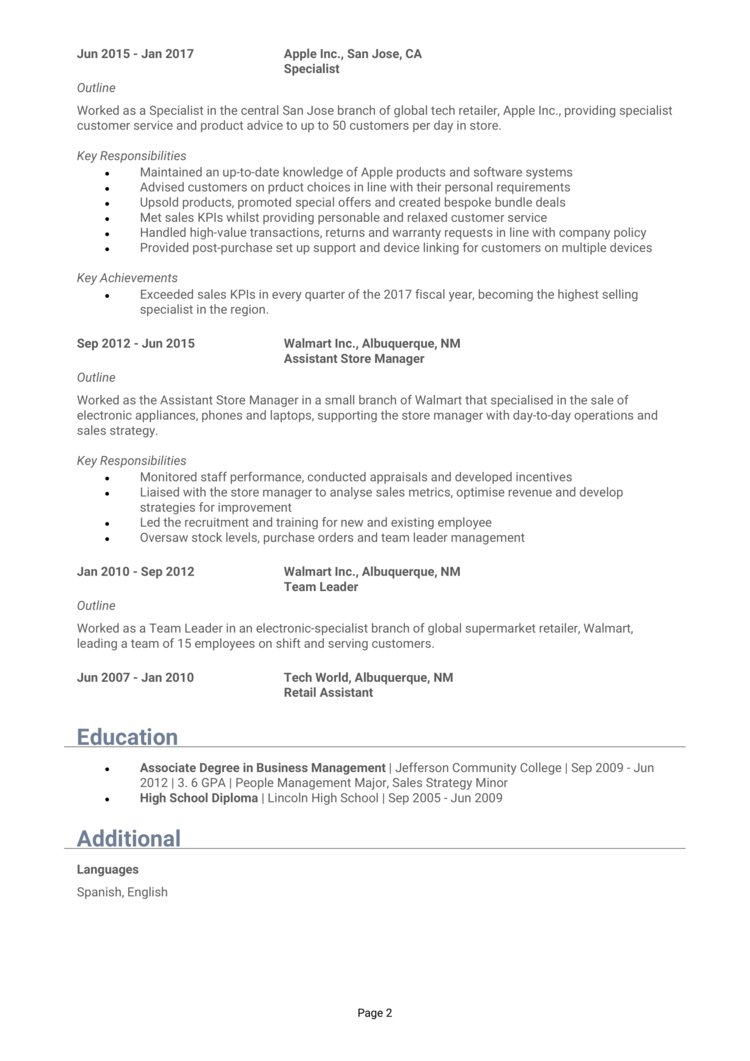 Apple Store Manager Resume 2