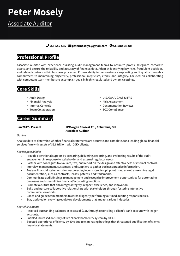 Associate Auditor Resume 1