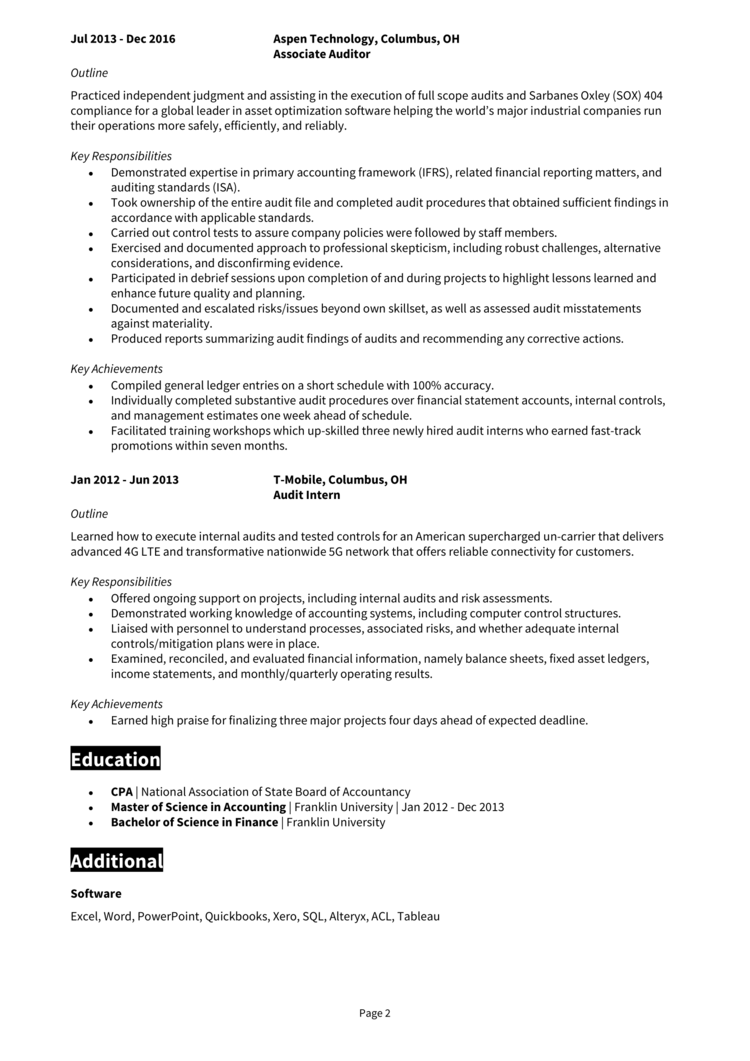 Associate Auditor Resume 2