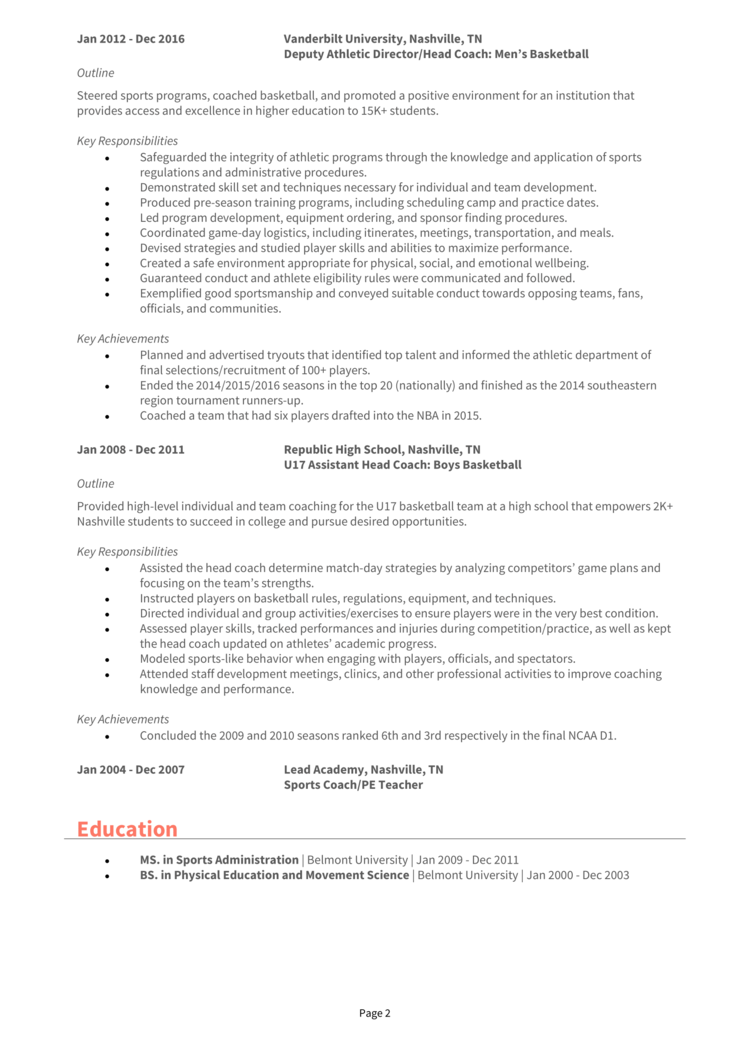 Athletic Director Resume 2