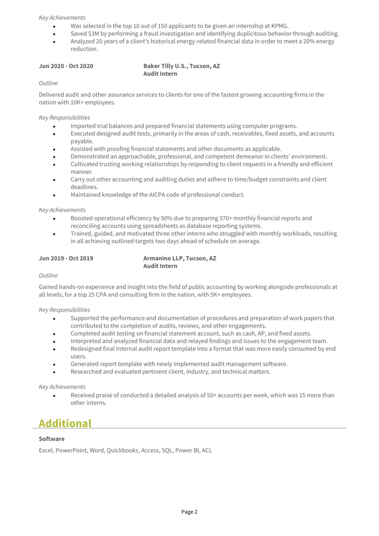 Audit Intern Resume 2