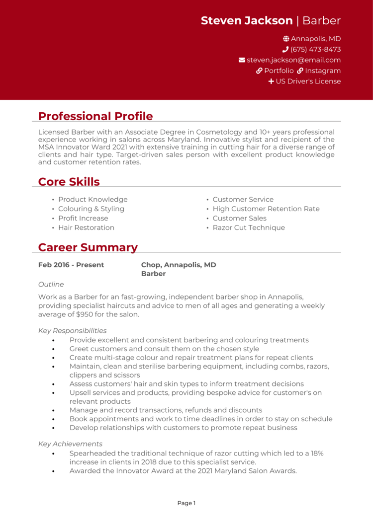 barber resume sample Resume cosmetology livecareer