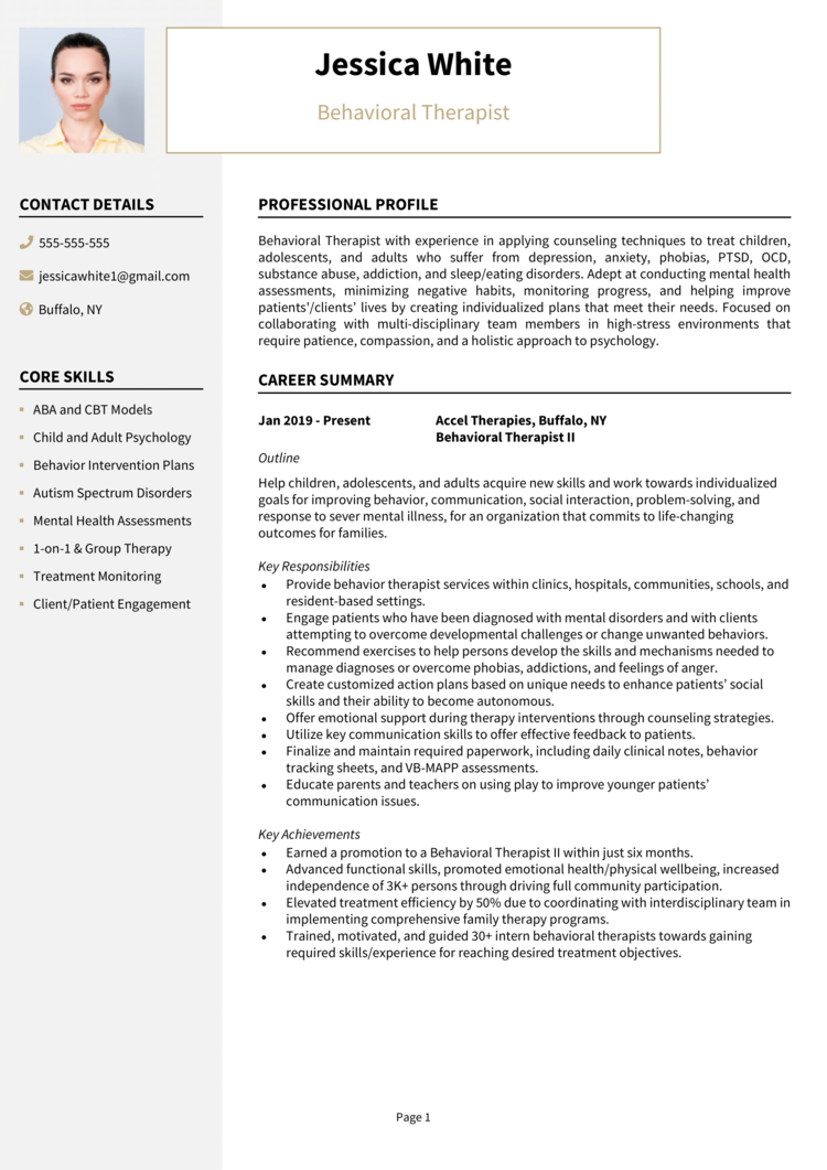 Behavioral Therapist Resume 1