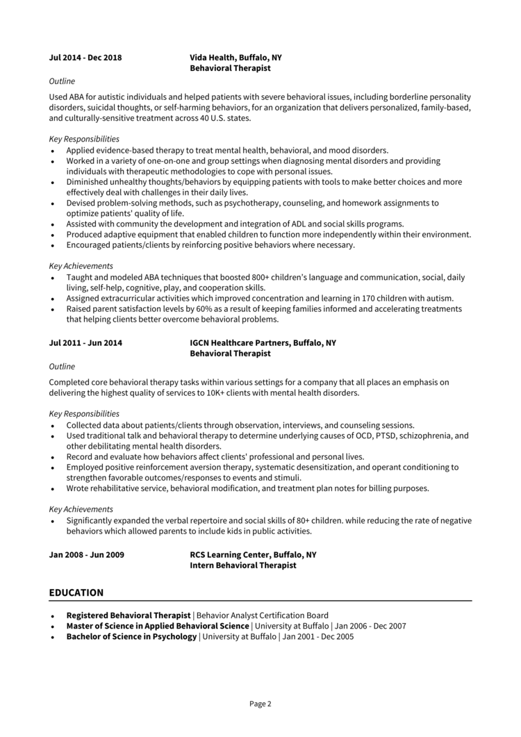 Behavioral Therapist Resume 2