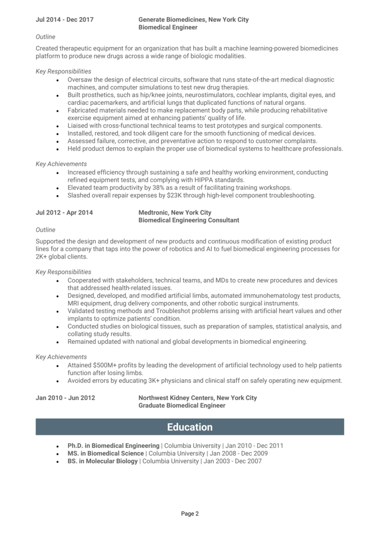 Biomedical Engineer Resume 2