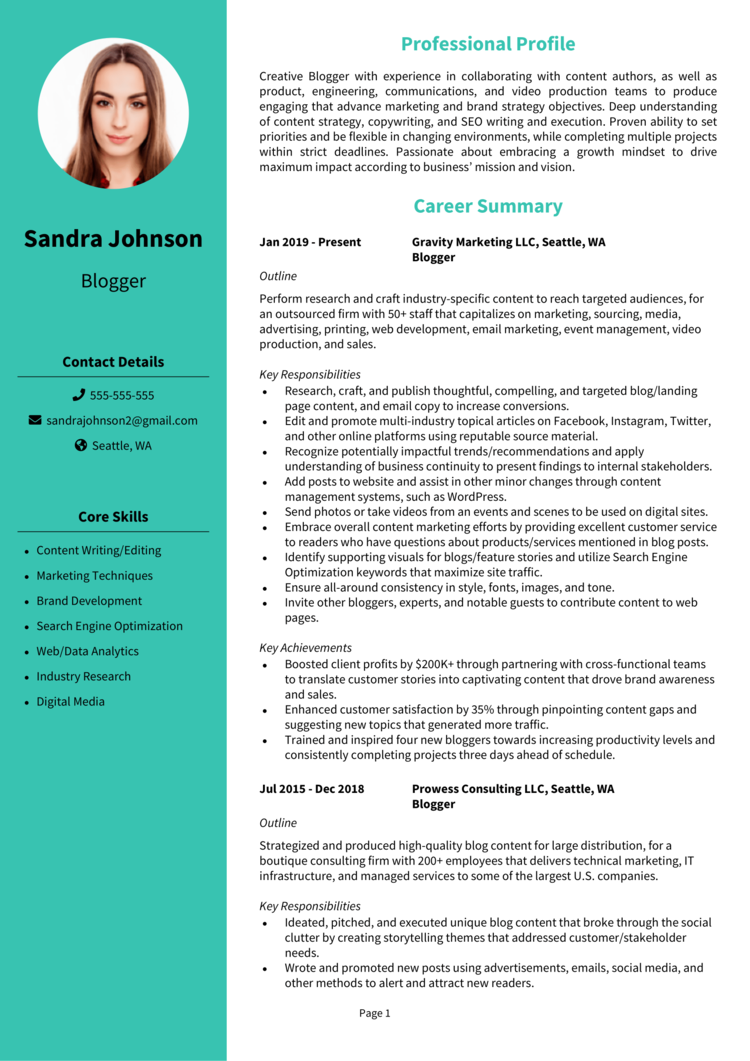 Blogger Resume 1