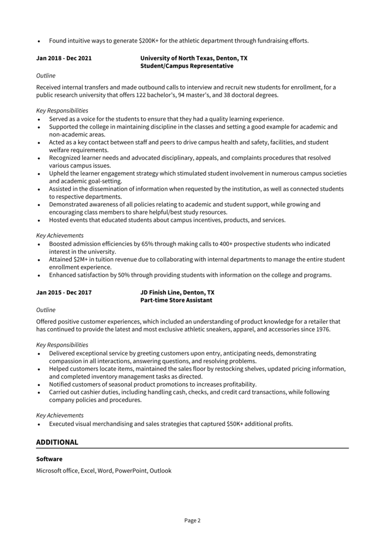 Campus Representative Resume 2