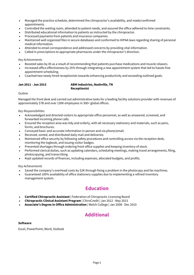 Chiropractic Assistant Resume 2