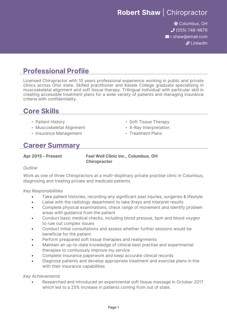 Chiropractor Resume 1