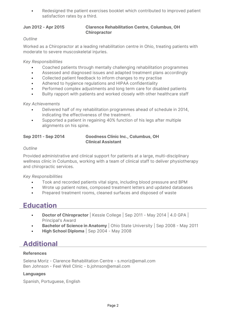 Chiropractor Resume 2