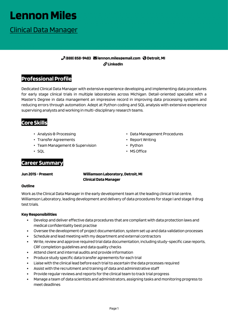 Clinical Data Manager Resume 1