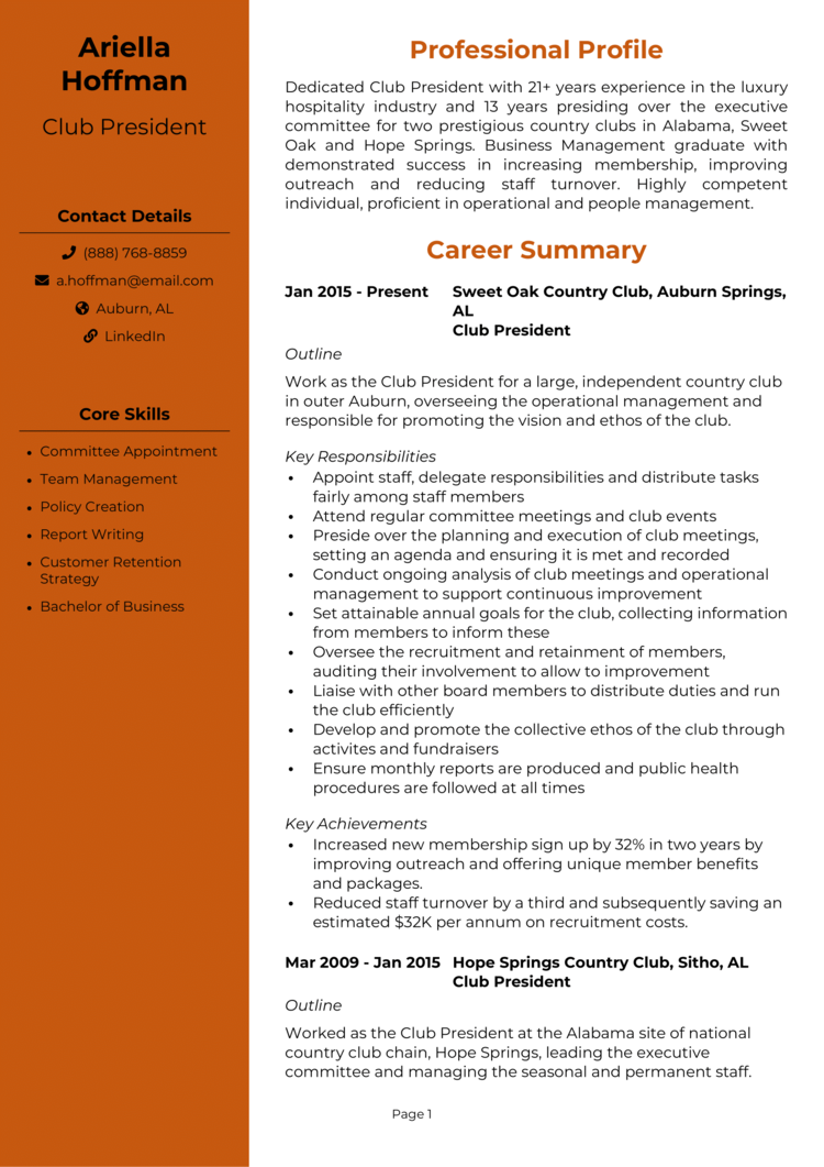 resume for college clubs