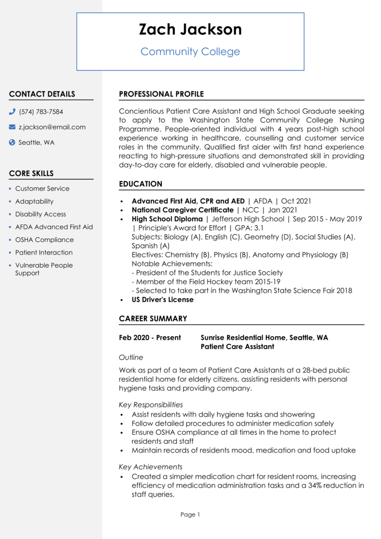 Community College Resume 1