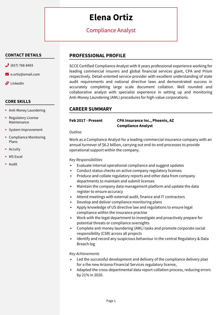 Compliance Analyst Resume 1