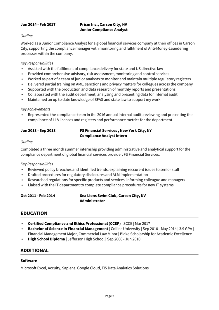 Compliance Analyst Resume 2