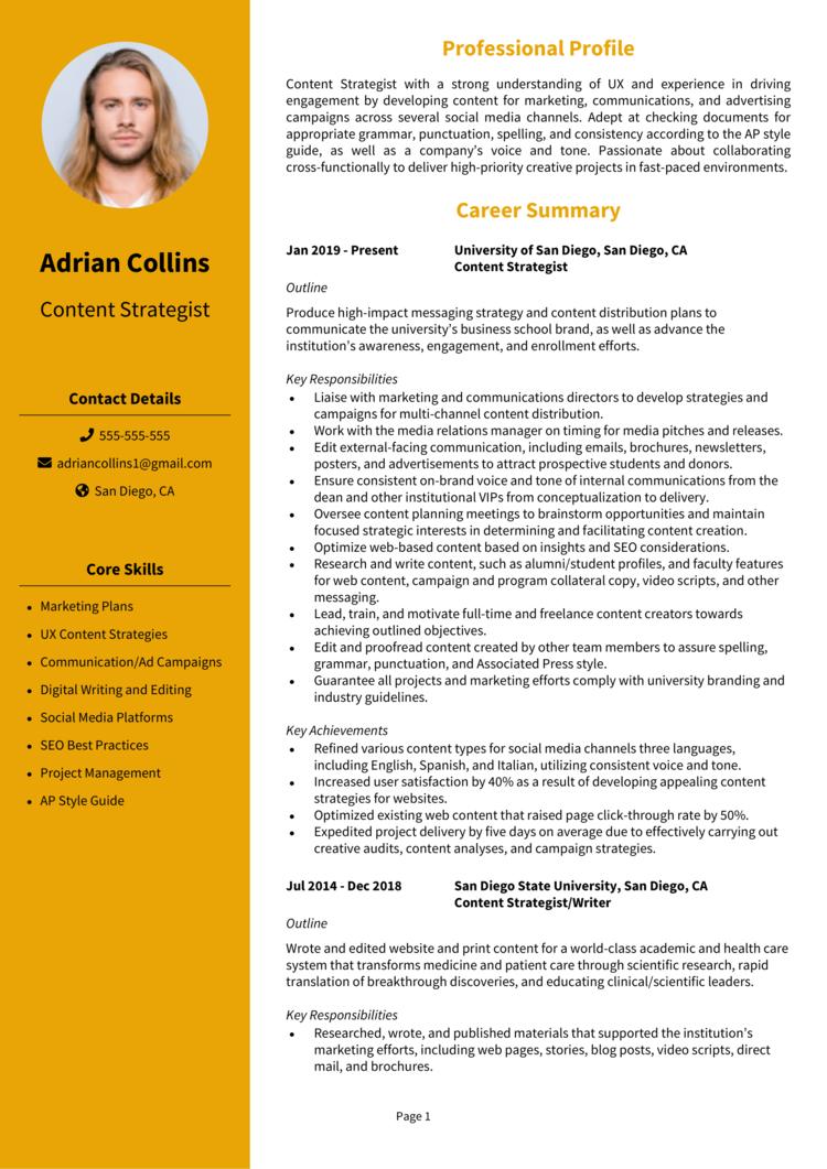 Content Strategist Resume 1