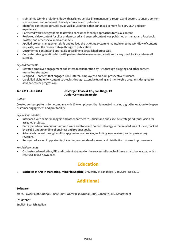 Content Strategist Resume 2