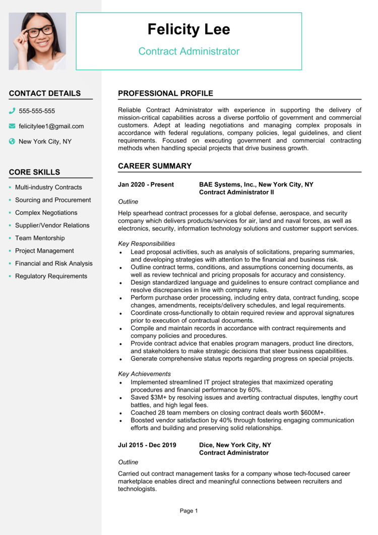 Contract Administrator Resume 1