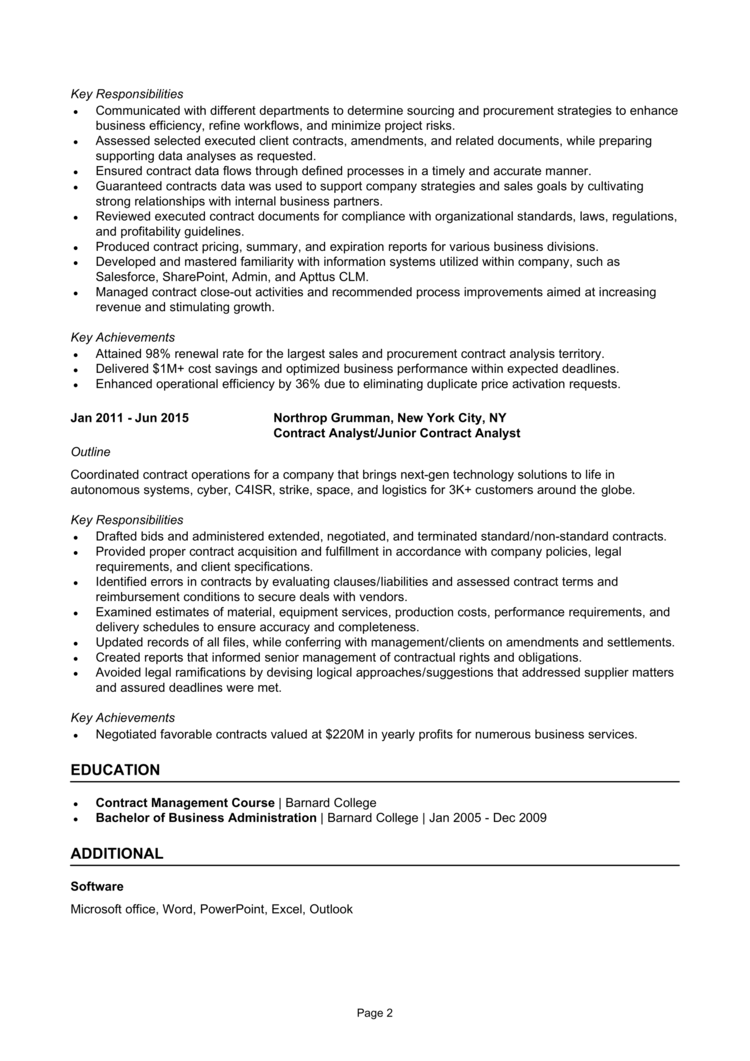 Contract Administrator Resume 2