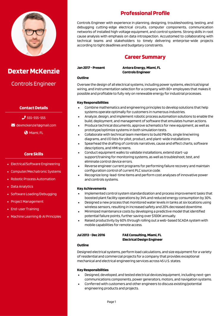 Controls Engineer resume example + guide [Get a top job]