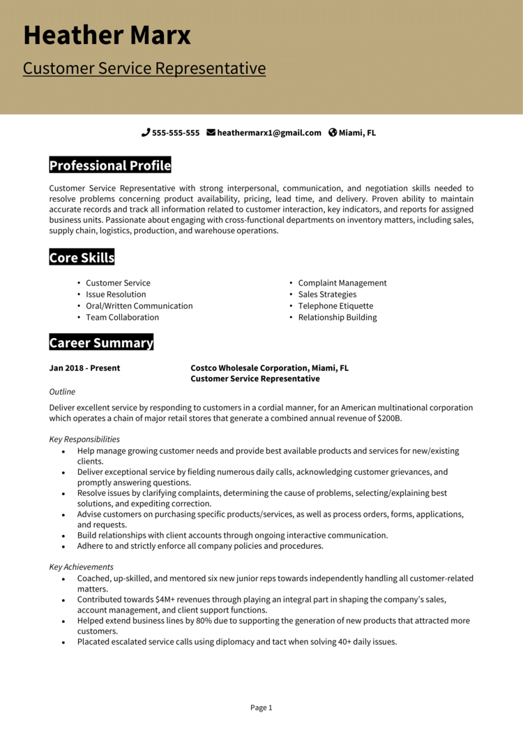 Costco Resume 1