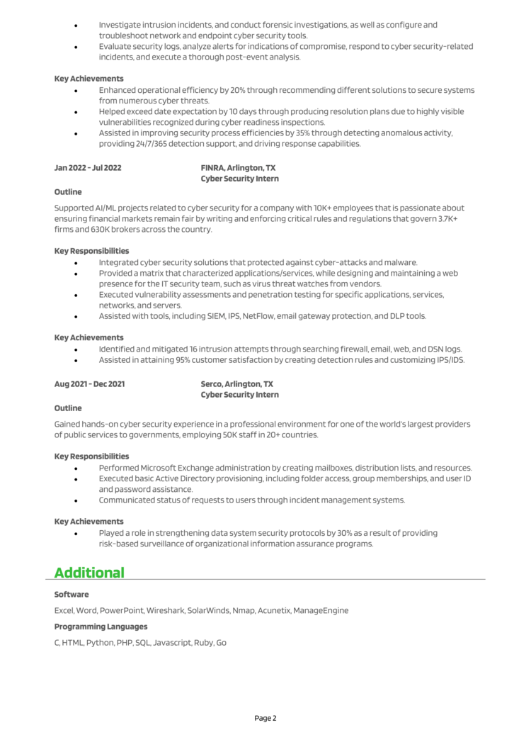 Cyber Security Intern Resume 2