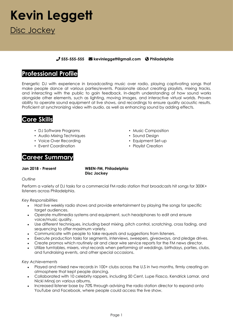 sample resume for radio jockey job