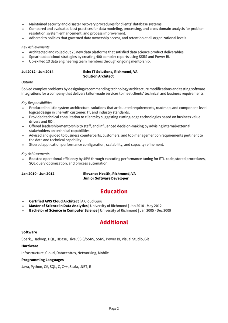 Data Architect Resume 2