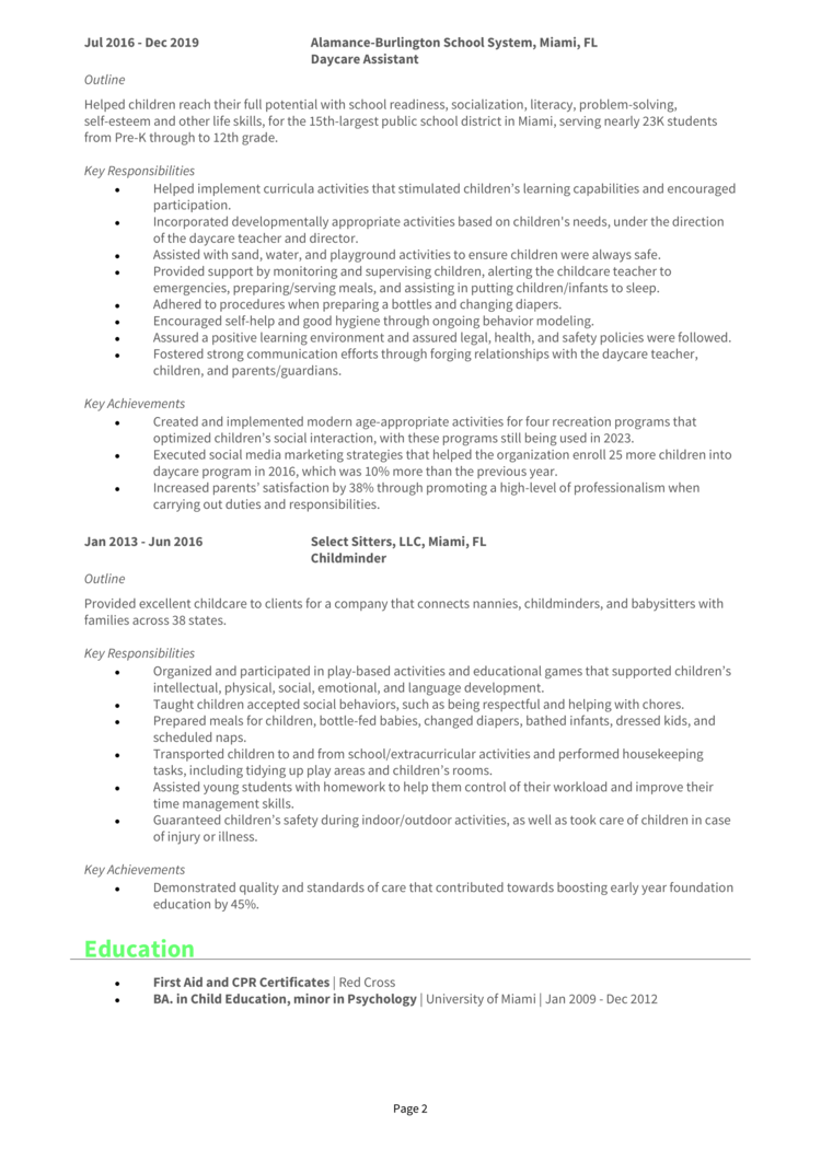 Daycare Assistant Resume 2