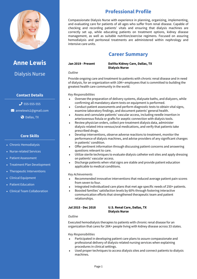 Dialysis Nurse resume example + guide [Get job interviews]