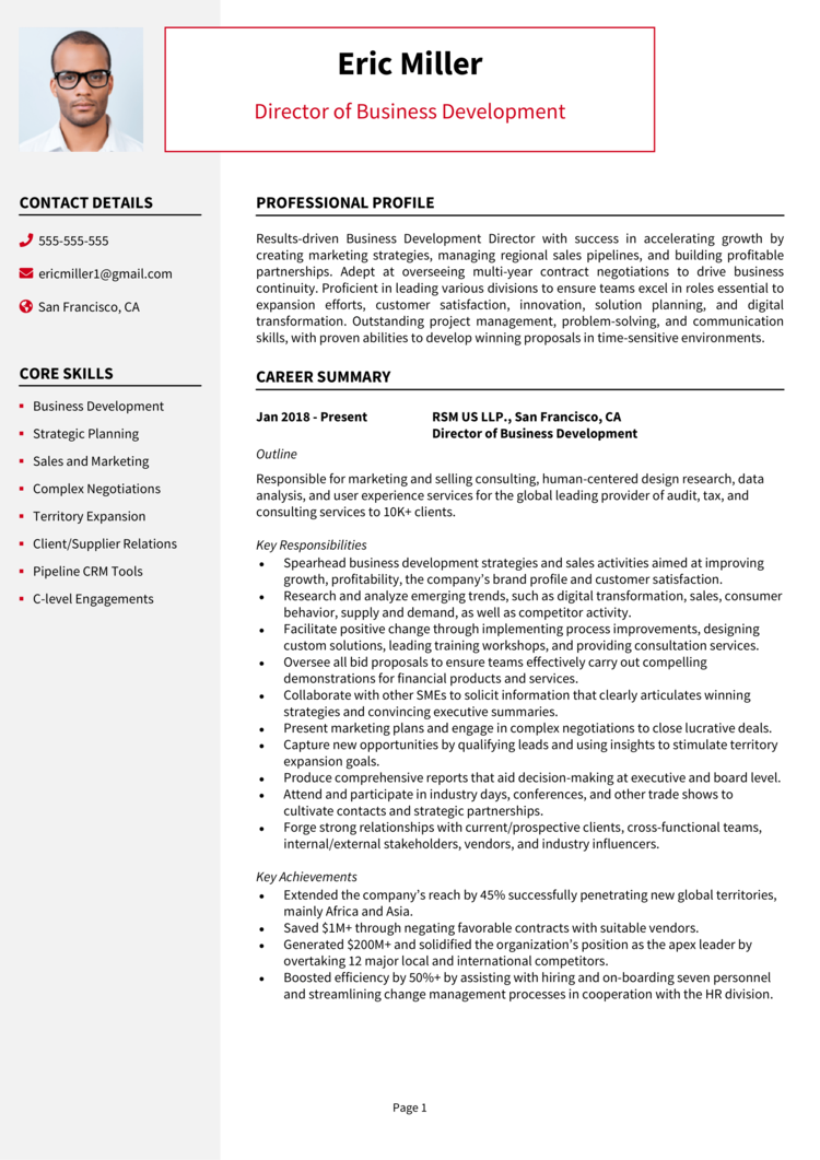 Director of Business Development Resume 1