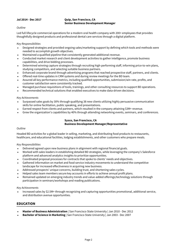 Director of Business Development Resume 2