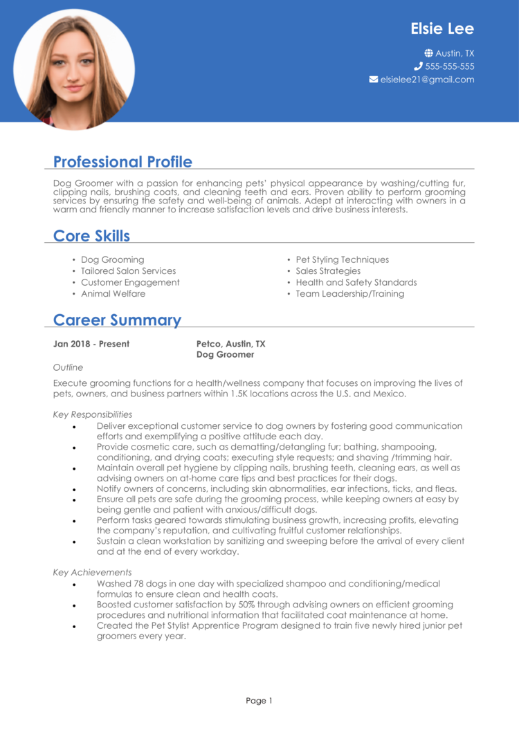 Dog Groomer Resume 1