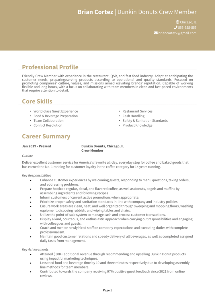 Dunkin Donuts Resume 1