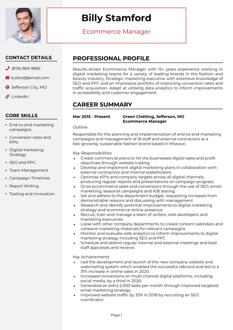 Ecommerce Manager Resume Sample   Ecommerce Manager Resume 1 