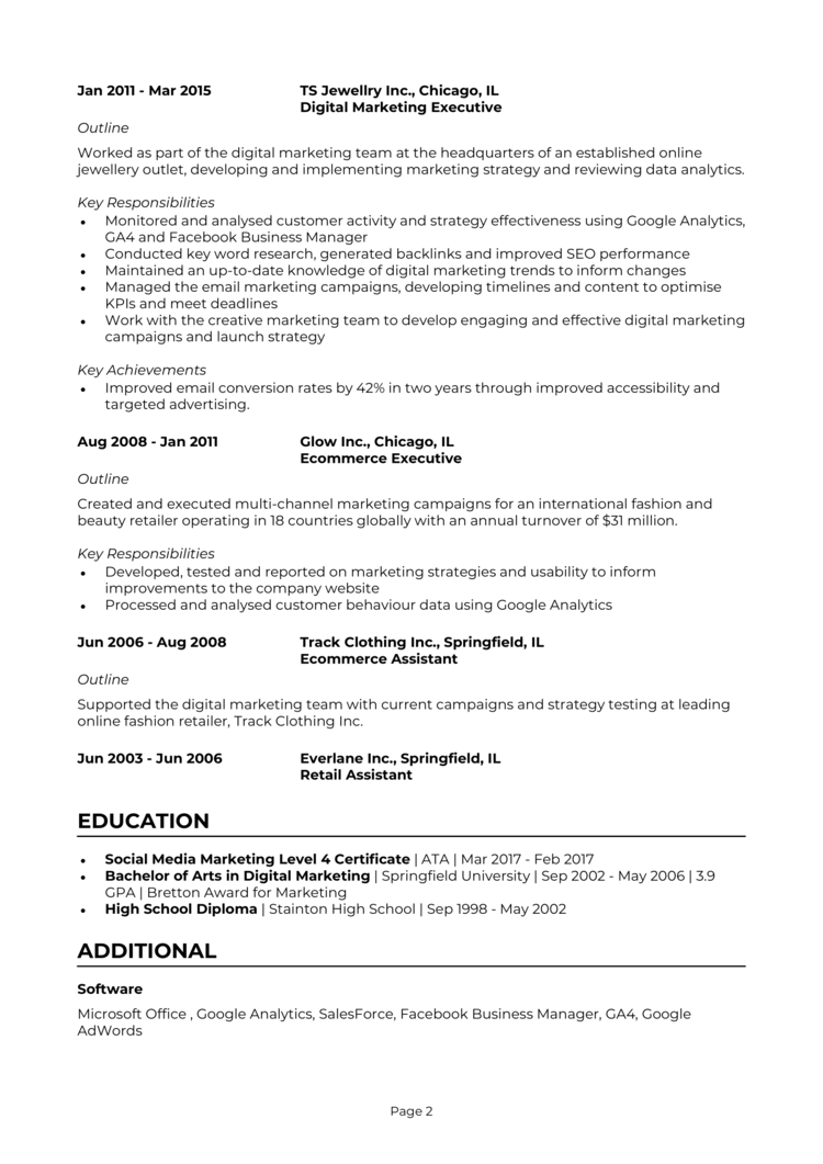 Ecommerce Manager Resume 2