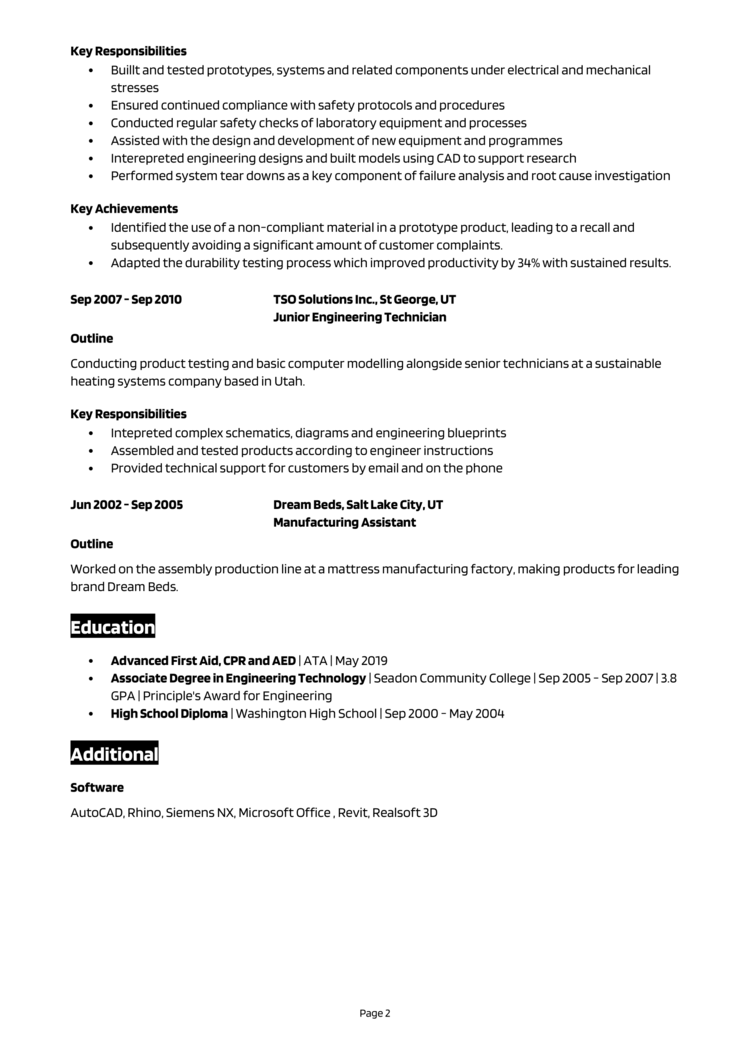 Engineering Technician Resume 2