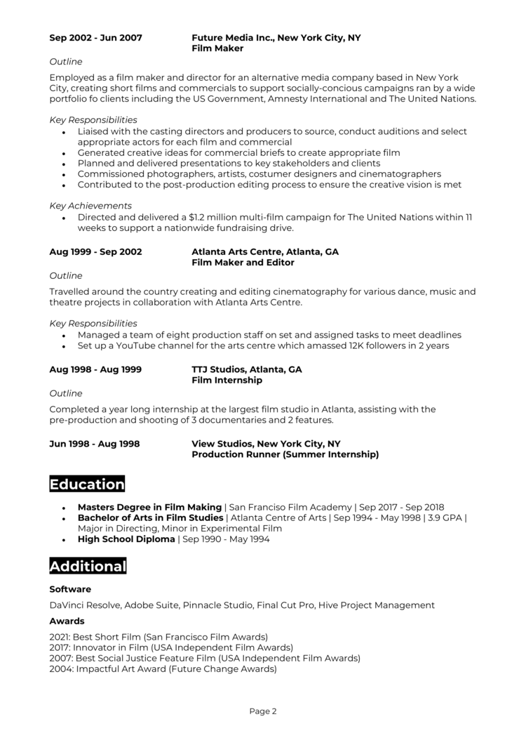 Filmmaker Resume 2