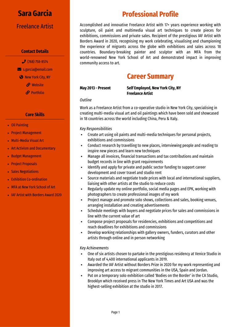 Freelance Artist Resume 1