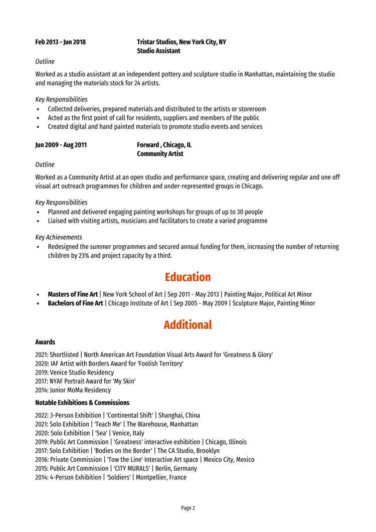 Freelance Artist Resume 2